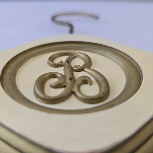 Vintage Regency Wood Hotel Hangers B Monogram Lot 3 White Gold MCM Movie Prop - Picture 3 of 11